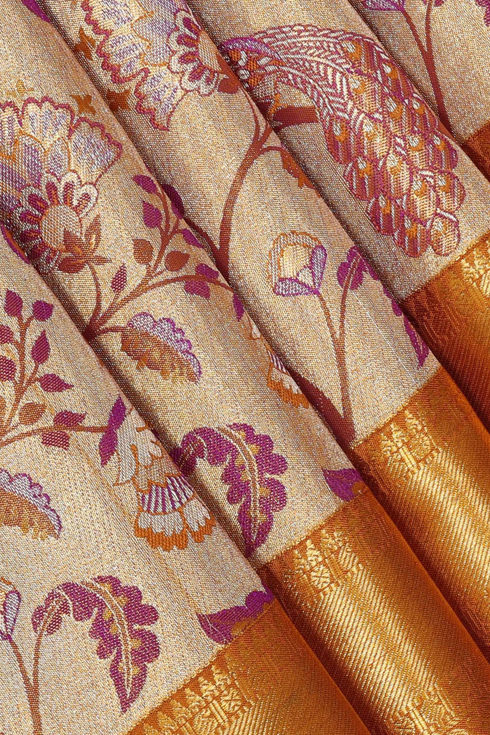 Image of Kanchipattu Gold Colour Tissue Brocade Saree